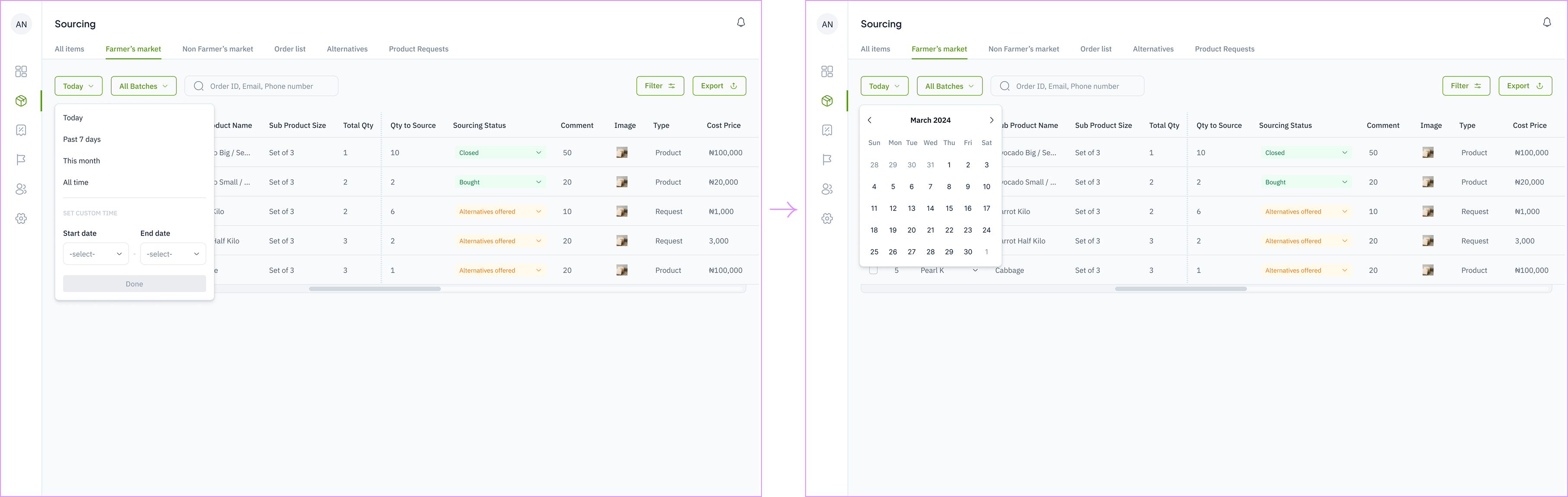 image showing the switched date picker